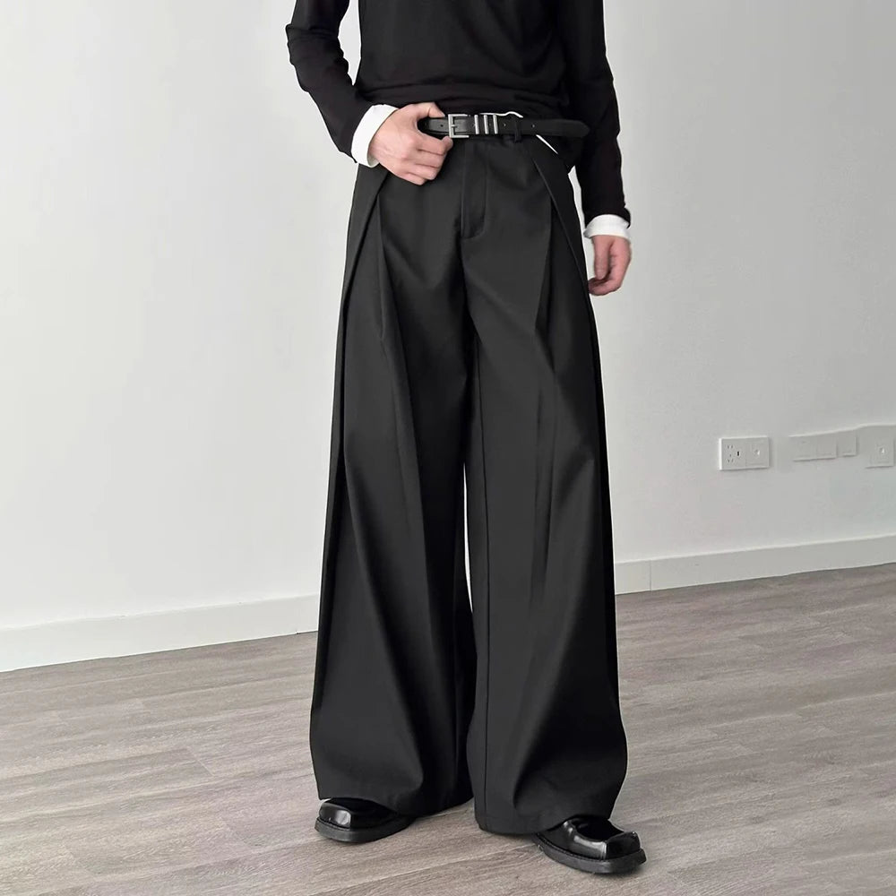 HEARUJOY  -  Mens Trousers Pleated Plain Casual Suit Pants Streetwear Fashion Daily Loose Versatile Wide-Leg Pants Men'S Clothing 2025 New
