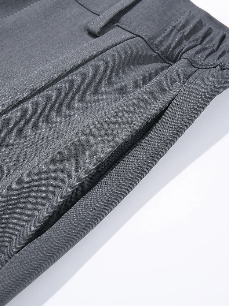 HEARUJOY  -  New Korean Men's Casual Pants Banded Waist Stretch Semi-Wide Pleated Suit Slacks Straight Loose Draped Trousers