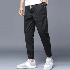 HEARUJOY  -  Men Solid Color Loose Fit Pants Straight Thin Cargo Pants Fashion Casual Trousers Streetwear Solid Color Comfortable