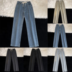 HEARUJOY  -  Men Vintage Korean Casual Pants High Street Hip Hop Straight Wide Leg Jeans Male Drawstring Streetwear