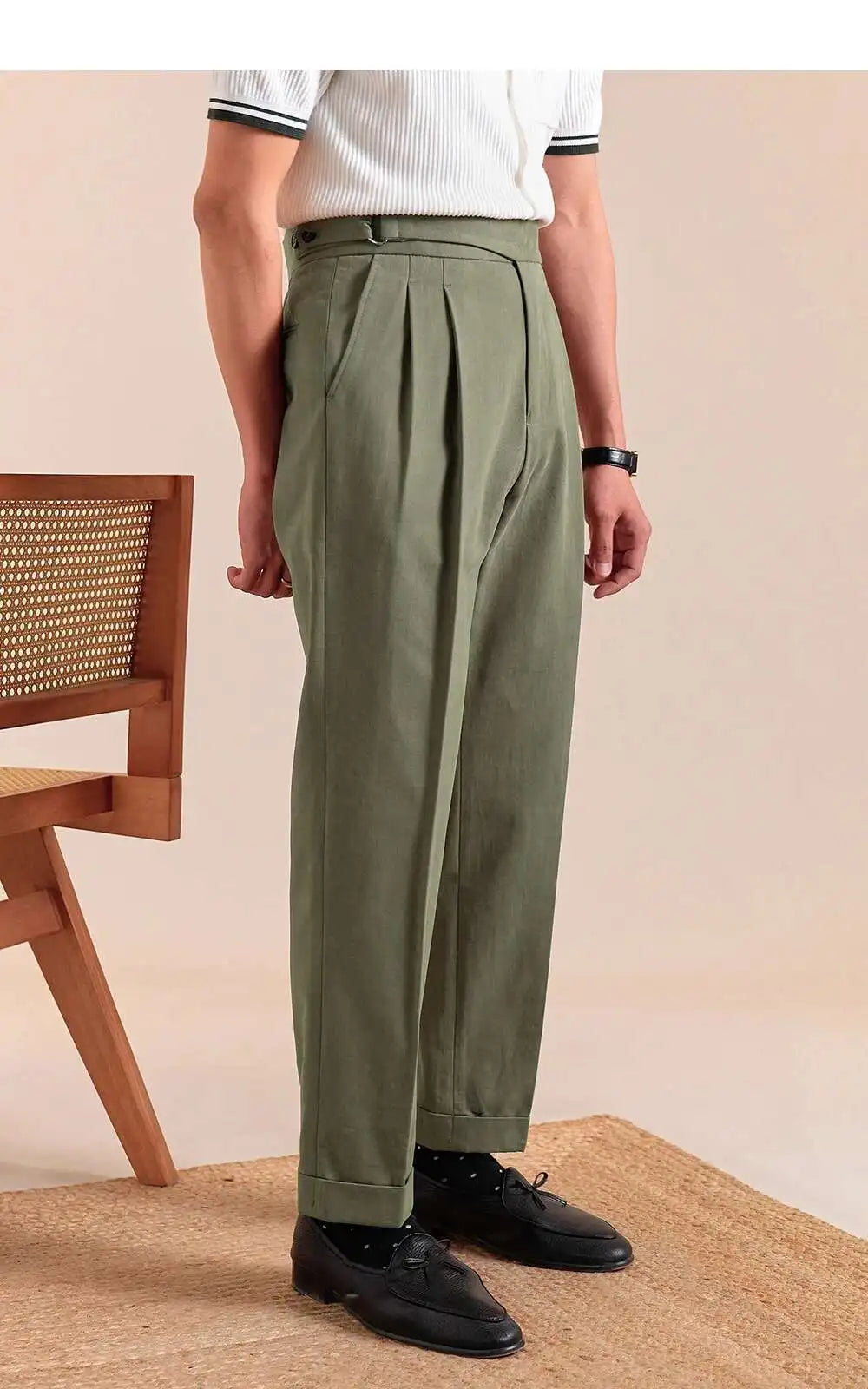 HEARUJOY  -  Pure Cotton Casual Pant Men Double Pleated High Waisted Breathable Trousers Business Casual Formal Pants Men Social Trousers