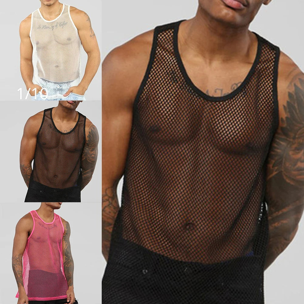 HEARUJOY  -  Tank Tops Vest Transparent White O-neck Party Nightclub Wear Polyester Fashion Sexy Vests Sleeveless Streetwear