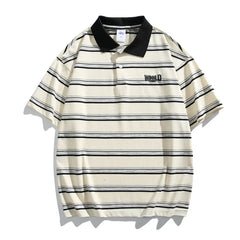 HEARUJOY  -  Casual Summer 2XL Mens Summer T-Shirts Casual Striped Short Sleeve Shirts Vintage Short Sleeve Tops Lapel Neckline
