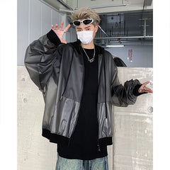 Hearujoy Korean Chic New Spring Transparent Hooded Jacket Men High Quality PU Casual Loose Jackets Male Streetwear Oversized Coat