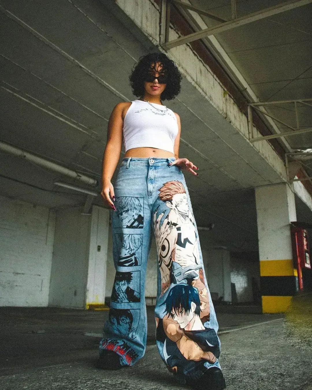 Hearujoy Harajuku fashion mens women’s jeans lightning graphic wide leg jean streetwear y2k denim cuples high waist pants men clothing