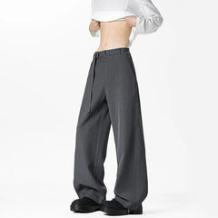 HEARUJOY  -  Grey Belt Suit Pants Men Fashion Society Mens Black Dress Pants Korean Loose Wide Leg Pants Mens Office Formal Trousers M-3XL