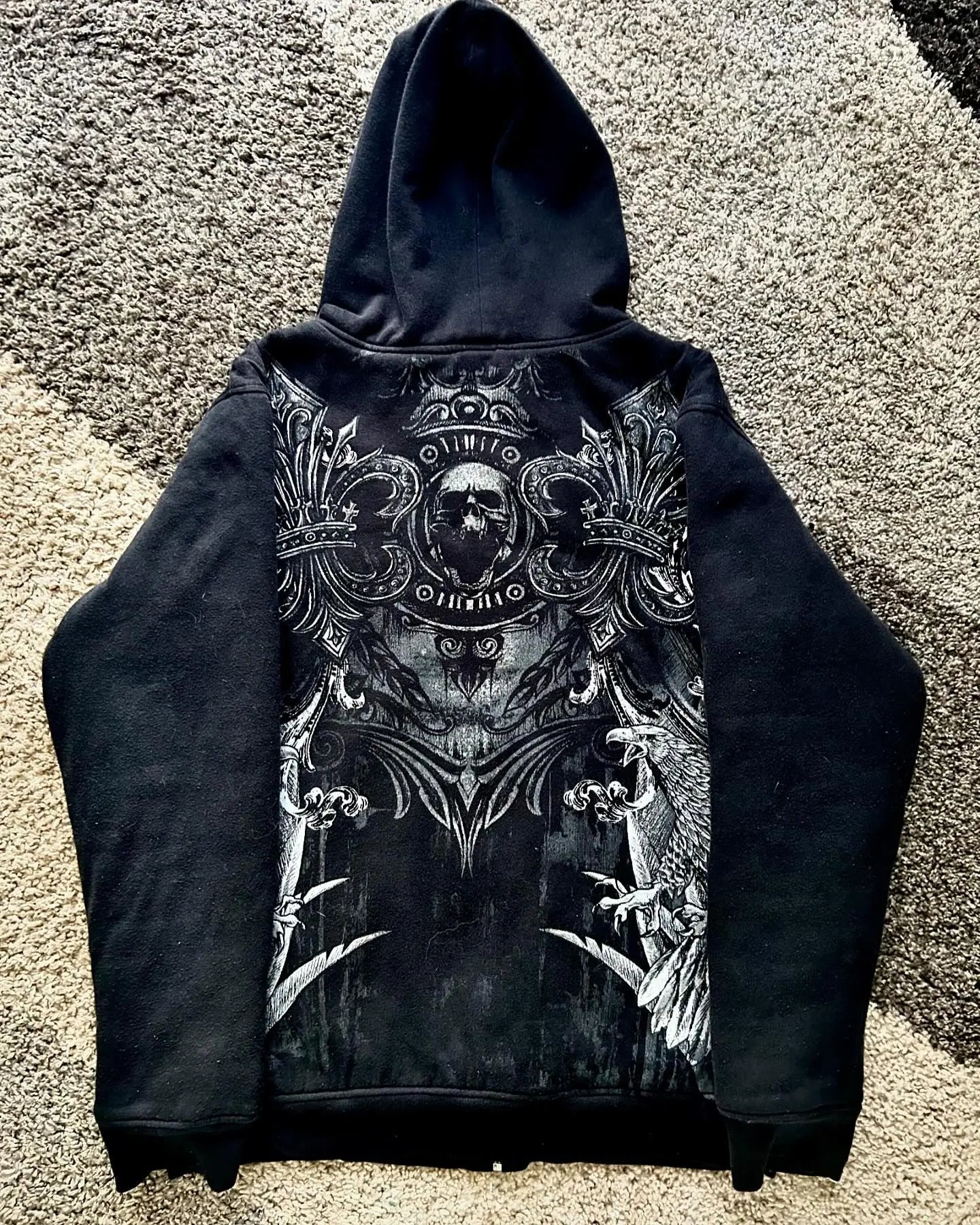 Hearujoy Y2K New Gothic Zipper Hoodie Street Vintage Skull Print Hoodies Men Hip hop Harajuku Punk Fashion Casual Trend Loose Sportswear