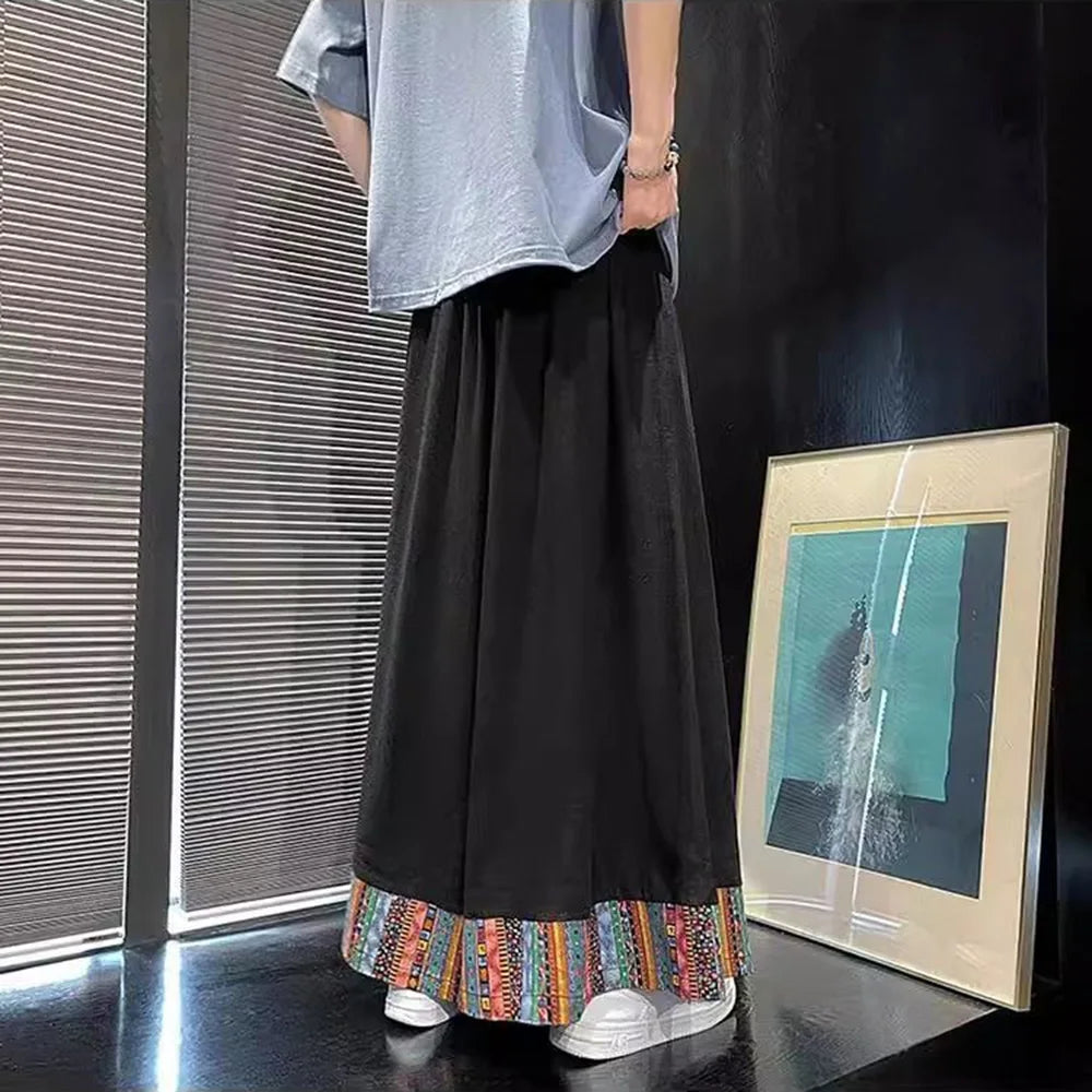 HEARUJOY  -  Mens Skirt Pants Ethnic Style Y2k Casual Pants Spring Fashion Youth All-Match Hakama Wide-Leg Pants Men'S Clothing 2025 New