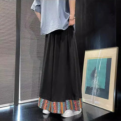HEARUJOY  -  Mens Skirt Pants Ethnic Style Y2k Casual Pants Spring Fashion Youth All-Match Hakama Wide-Leg Pants Men'S Clothing 2025 New