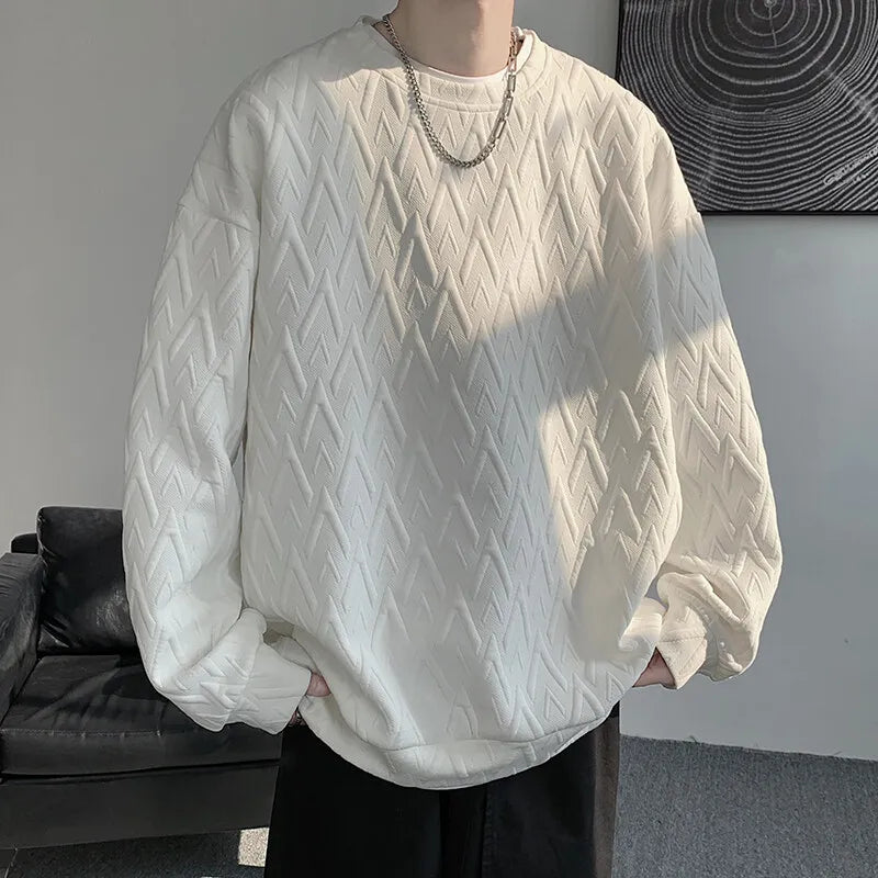 HEARUJOY  -  American Style Men's Crew Neck Sweatshirt Basic Pullover Harajuku Sweatshirt Long Sleeve T-shirt Fashion Men's Clothing 5XL