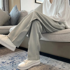 Hearujoy Summer Pleated Pants Men Fashion Oversized Ice Silk Pants Men Japanese Streetwear Loose Straight Pants Mens Casual Trousers