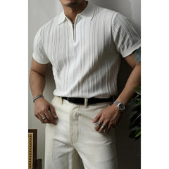 HEARUJOY  -  Summer Men Solid Zipper Knitted Polo Shirt Streetwear Fashion Male Clothes Lapel Slim Basic Business Casual Short Sleeve Tops