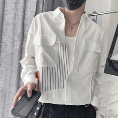 Hearujoy Striped Patchwork Handsome Shirt Men's New Fashionable Casual Long Sleeved Shirt Trendy Thin Top