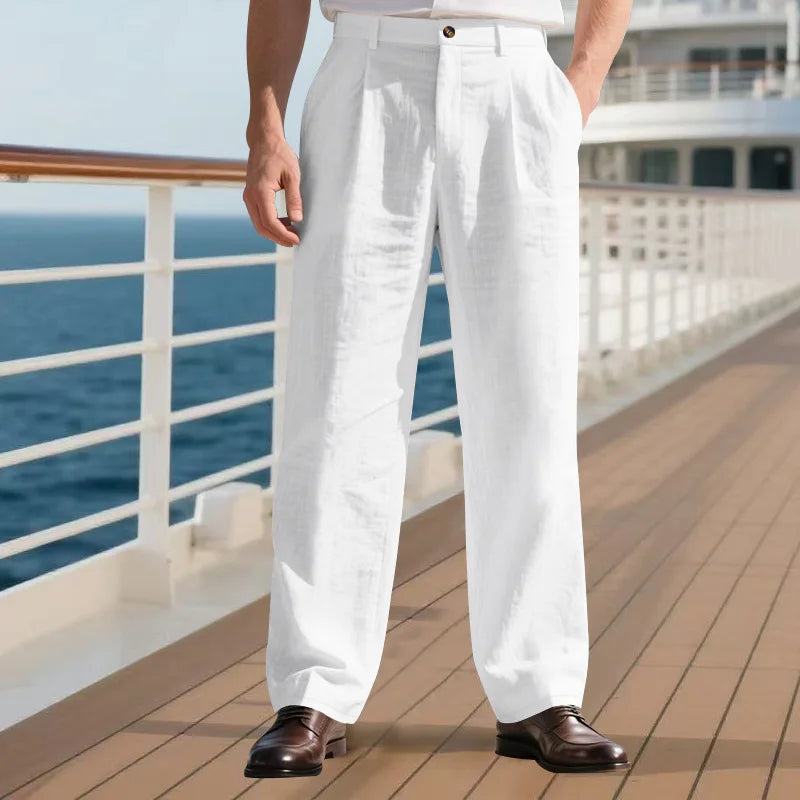HEARUJOY  -  Autumn European and American Linen Men's Casual Loose Business Suit Trousers