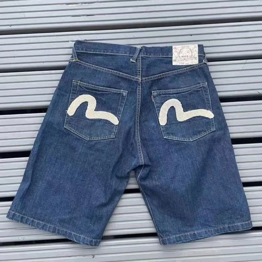 Hearujoy Y2K Vintage Shorts Harajuku Hip Hop Printing Baggy Denim Gym Shorts Summer New Men and Women Gothic Basketball Shorts Streetwear