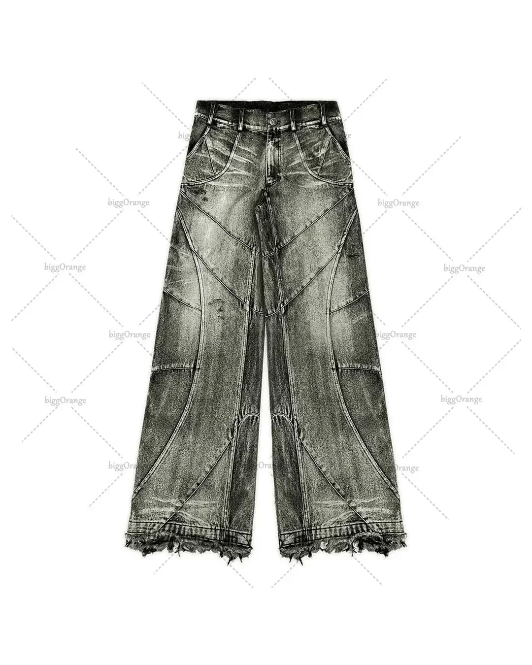 Hearujoy Y2K Harajuku Gray Spliced Washed Jeans Men's Gothic Style Street Trend Clothing Retro Loose Wide Leg Pants Autumn Baggy Jeans