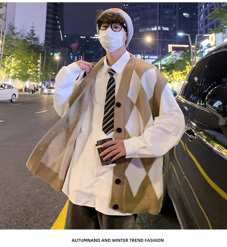 HEARUJOY  -  New Autumn Winter Fashion Trend Casual Vneck Cardigan Vest For Men Highquality Korean Version Loose Comfortable Versatile Jacket
