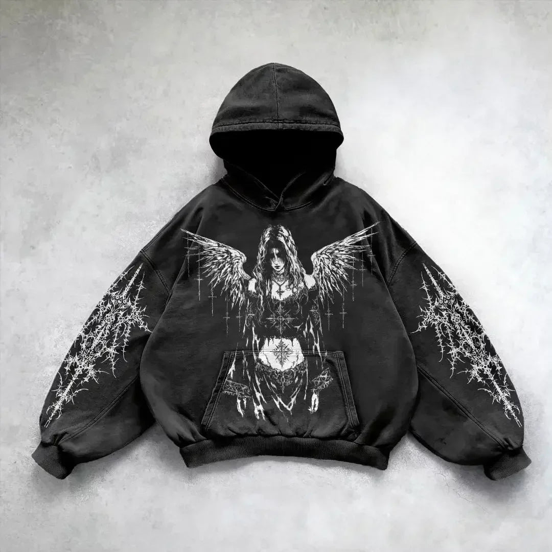 Hearujoy Y2k Hoodie New Leaf pattern Camouflage Loose Sweatshirt Mens Womens American Retro Street Hip Hop Streetwear Unisex Camo Hoodies