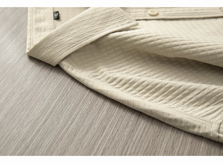 HEARUJOY  -  Mens Casual Waffle Shirts Long Sleeve Button Down Autumn Sold Color Loose Fit Shirts Jacket