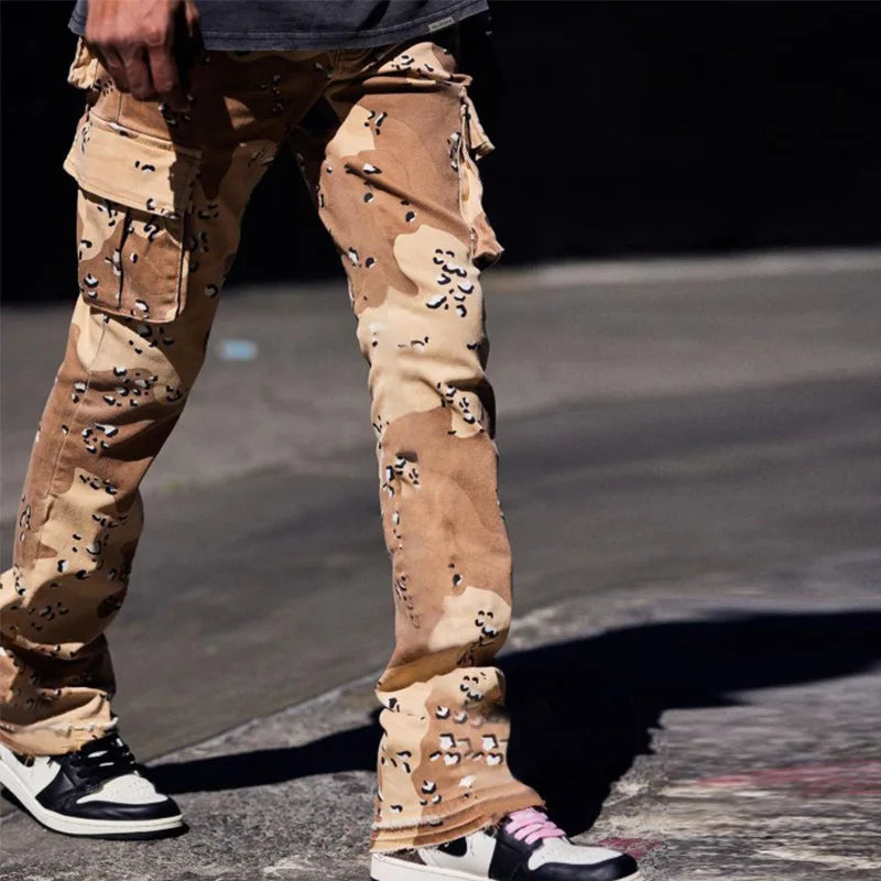 HEARUJOY  -  Fashion Butterfly Print Pants For Men Multiple Pockets Cargo Pant Spring Autumn High Street Trendy Straight Loose Casual Trouser