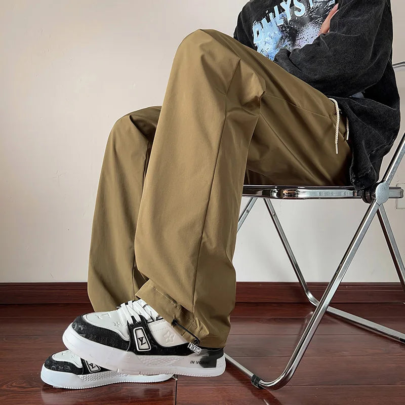 HEARUJOY  -  Autumn Pants Men Solid Chic Wide Leg Trousers Cozy Baggy All-match Streetwear Teens Joggers Men Korean Couples Sweatpants