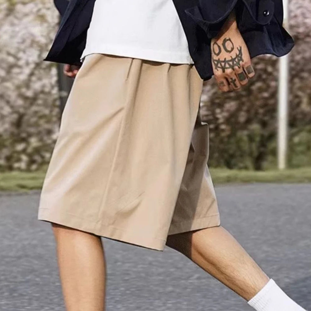 HEARUJOY  -  Casual Outings Blue Casual Loose Shorts Lightweight Casual Pants Daily Wear Shorts Medium Waist Design Polyester Fabric