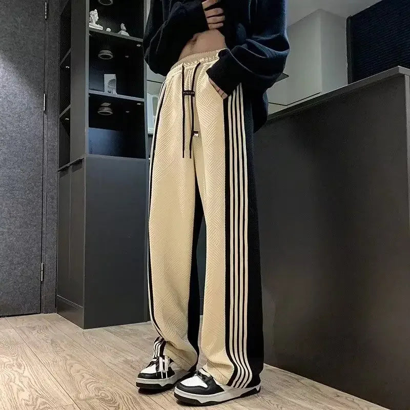 Hearujoy Trousers Summer Men's Sweatpants Thin Striped Straight Male Sports Pants Wide Leg Big Size Korean Y2k Fashion 2024 Casual Long