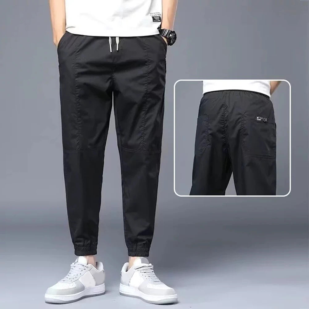 HEARUJOY  -  Men Solid Color Loose Fit Pants Straight Thin Cargo Pants Fashion Casual Trousers Streetwear Solid Color Comfortable