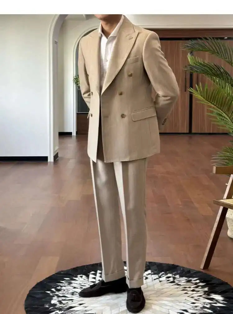 HEARUJOY  -  Men Suit Designers Slim Fit Business Casual Striped Double Breasted Suit Set Trend Traje Novio 2025 Men Tuxedo Suit Grooms Suit