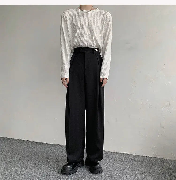 HEARUJOY  -  Korean Black Suit Pants Men Oversized Fashion Social Mens Dress Pants Loose Straight Wide Leg Pants Mens Office Formal Trousers