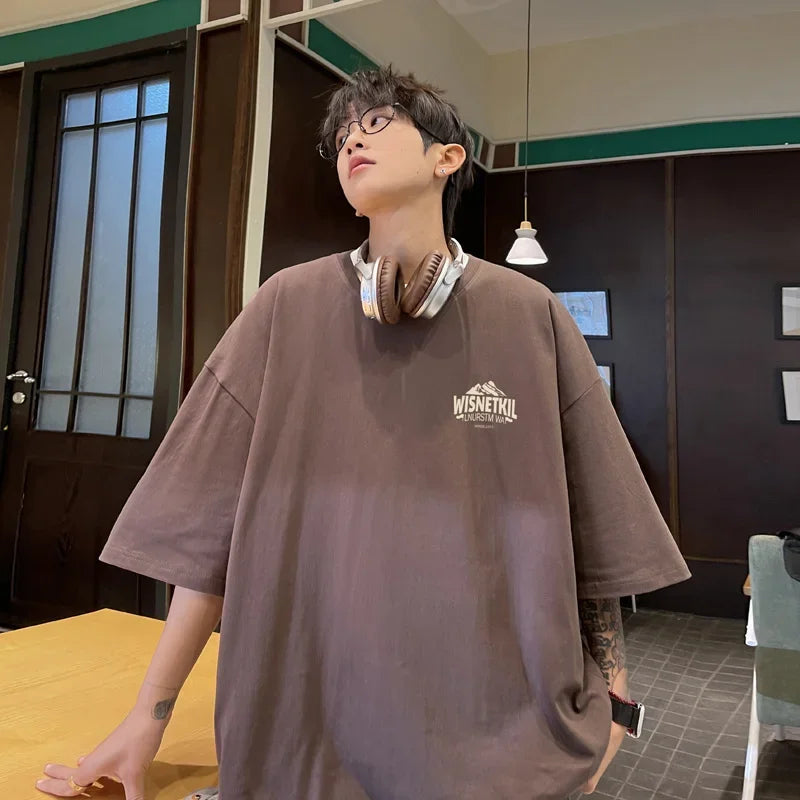 HEARUJOY  -  T Shirt Oversized Cotton For Men White Men's Mountain Print T-shirts 5XL Men Casual Wear Summer Tee Shirts Unisex Big Size