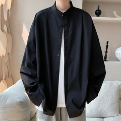 HEARUJOY  -  Long Sleeved Shirt Men Society Mens Formal Dress Shirt Korean Loose Casual Shirts Mens Stand Up Collar Shirts Large Size 5XL