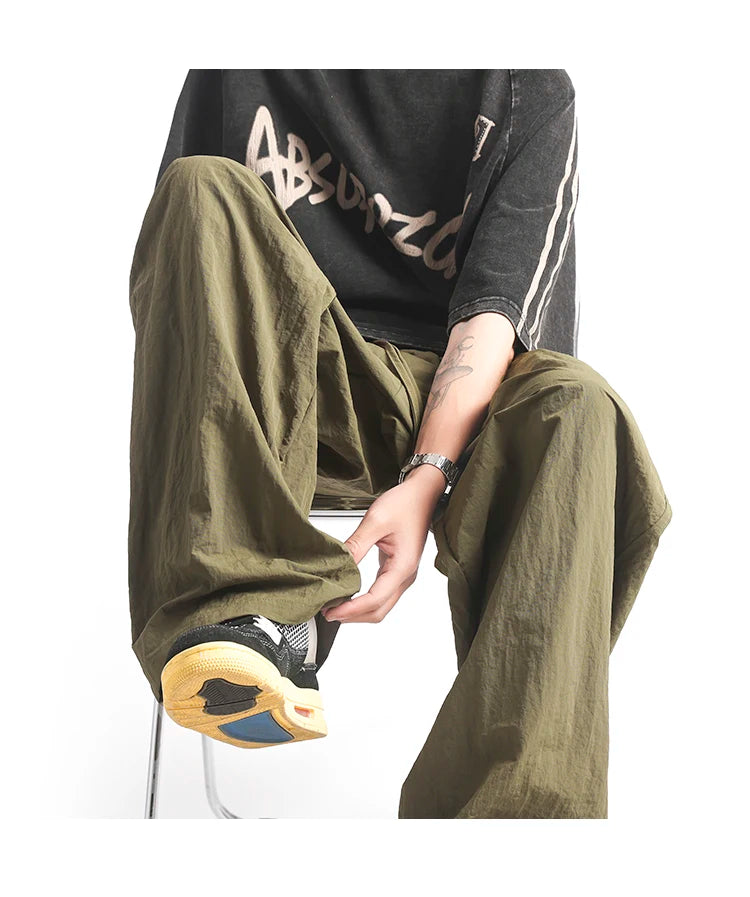 HEARUJOY  -  Y2K Men Streetwear Cargo Pants Korean Cotton Line Trousers Men Wide Leg Pants Solid Color Loose Joggers Baggy Harem Pants