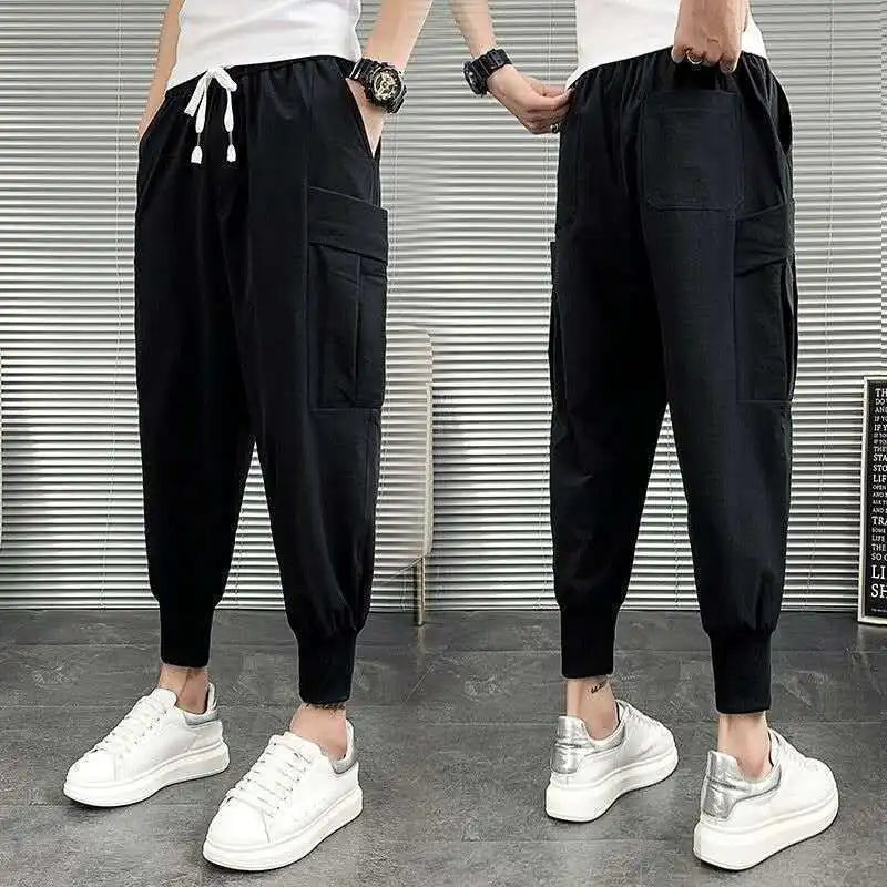 HEARUJOY  -  Stylish Men's Spring-Autumn Snap Closure Casual Pants with Trendy Matching, Slim Fit, and Color-Block Harem Style