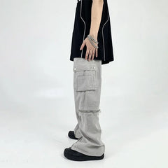 Hearujoy Cargo Pants Men Zipper Oversize Wide Leg Trousers Male Streetwear Hip Hop Casual Korean Japanese Pocket Safari Style