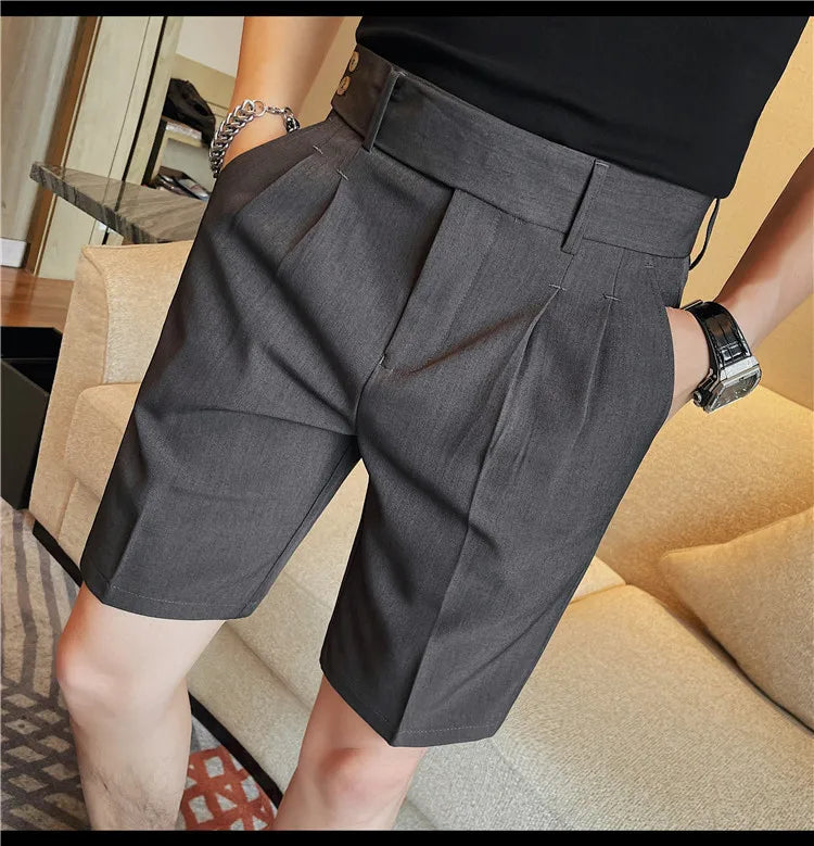 HEARUJOY  -  New Men Summer Slim-fit British Style Suit Shorts Light Luxury Business Straight-leg Shorts Leisure Button-down Half-pants M-3XL