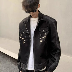 HEARUJOY  -  Spring Retro Irregular Button Mens Jacket Shoulder Pad Design Trend High Street Coats Motorcycle Fashion Stand Collar Outwear