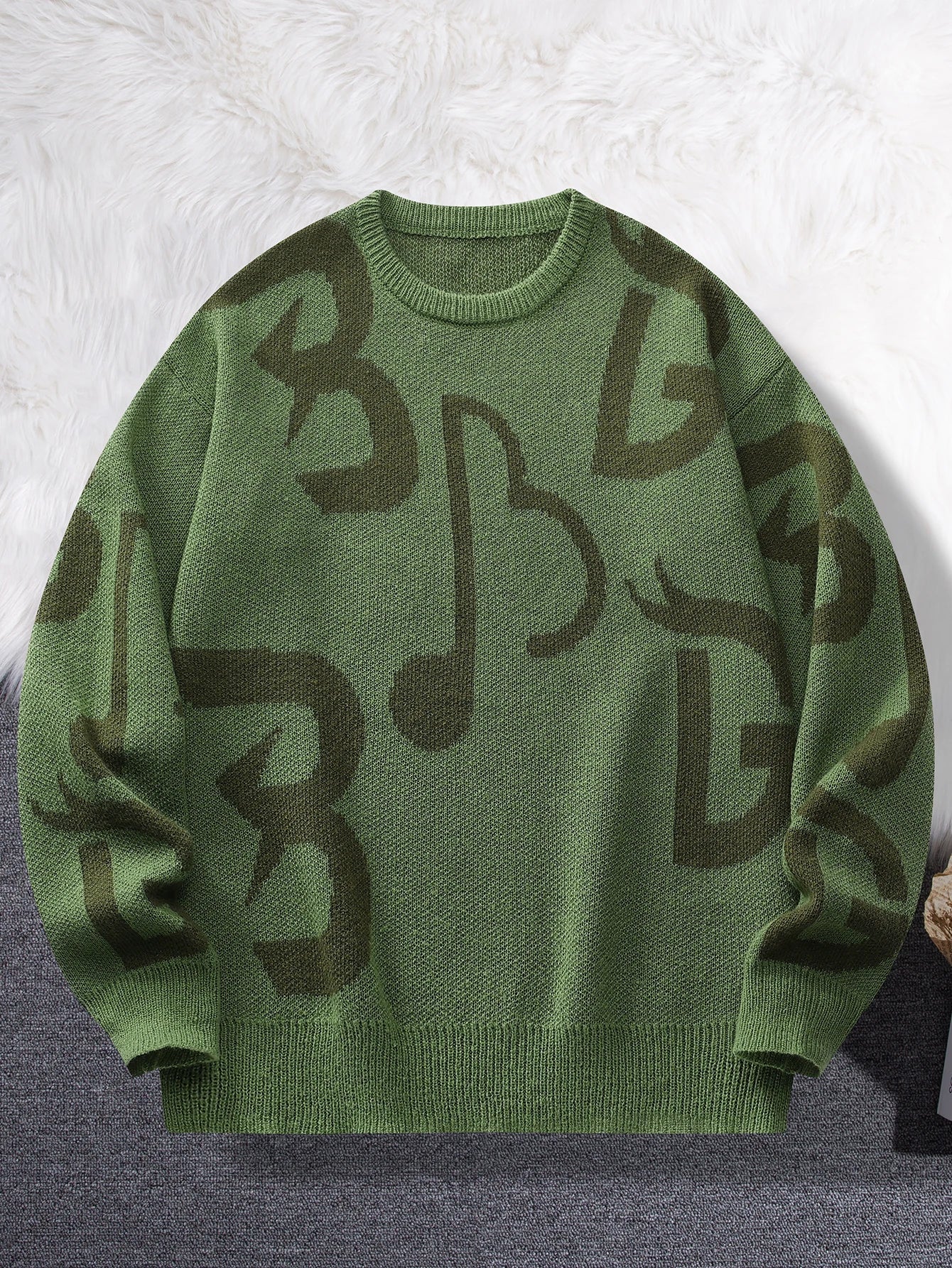 HEARUJOY  -  New Popular Autumn and Winter Letter Note Jacquard Pattern Pullover Sweater Casual Round Neck Contrast Color Knitted Men's Pullover