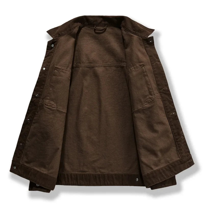 HEARUJOY  -  Men's High-end American Retro Heavy Denim Jacket Spring and Fall New Lapel Loose Single-breasted Cotton Cargo Jacket