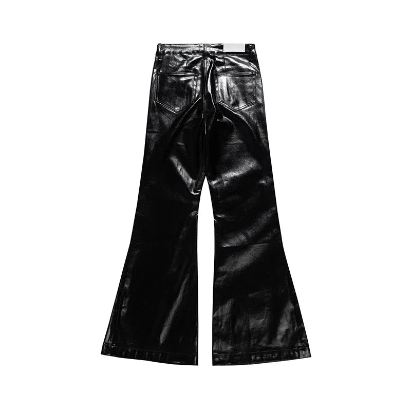 Hearujoy High Street Wide Leg Glossy Pu Leather Pants Sashes Boot Cut Men and Wome Straight Baggy Casual Jeans Oversized Flared Trousers