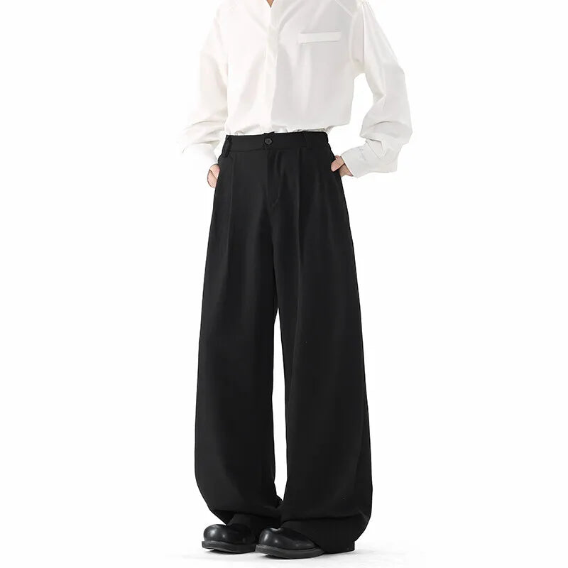 HEARUJOY  -  Grey Suit Pants Men Fashion Society Mens Black Dress Pants Korean Loose Casual Straight Pants Mens Office Formal Trousers M-3XL