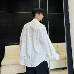 Hearujoy Spring New Male Casual Chiffon Shirts Men's Lapel Niche Desgin Shirt Long Sleeve Shirt Male Stage Show Dress Shirt