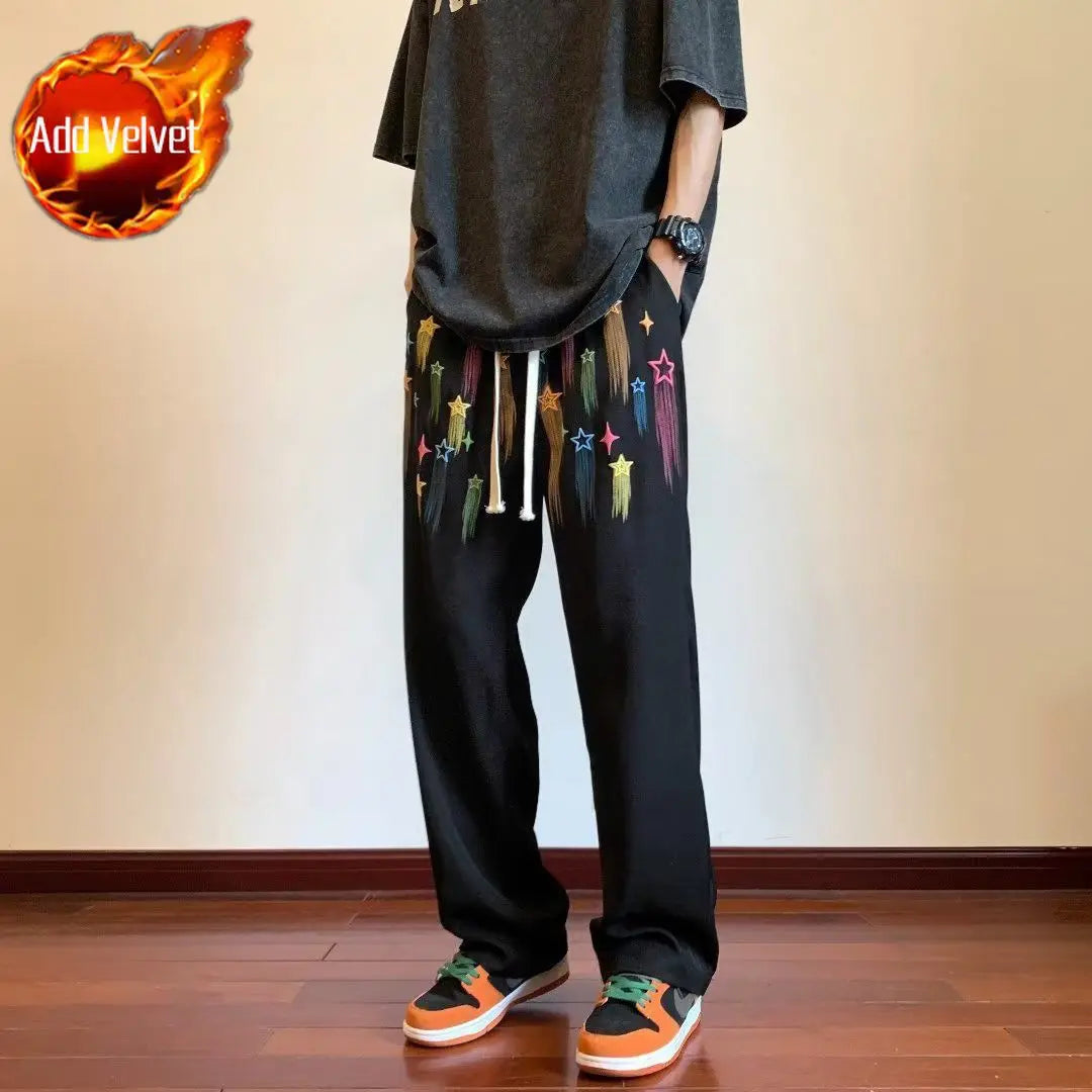 HEARUJOY  -  Men's Sweatpants Trousers Draped Clearance Sale Autumn Winter Elegant Retro Korean Y2k Cool Graphic Male Sports Pants Printing