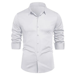 HEARUJOY  -  Men's Elastic Spring and Autumn New Long Sleeve Shirt Anti-wrinkle Free Ironing Business Comfort Breathable Slim Men Dress Shirt