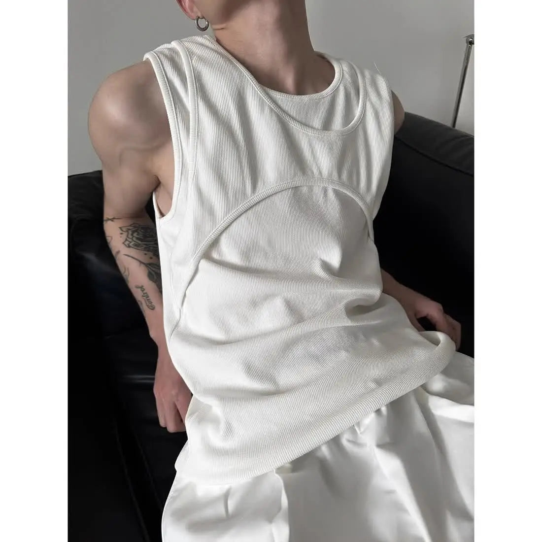 HEARUJOY  -  Design Sense Niche Fake Two-piece I-shaped Vest for Men and Women in Summer Lazy Sports Fitness Sleeveless Vest T-shirt