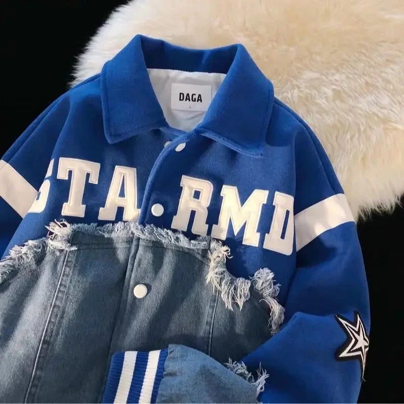 HEARUJOY  -  Trendy Letter Embroidery Woolen Denim Jacket for Men And Women Spring Autumn Fashion Couple's Baseball Style Short Coat