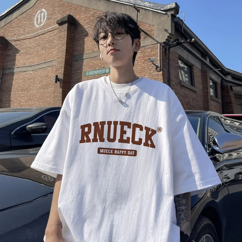 HEARUJOY  -  T Shirt Oversized Cotton For Men White 5XL Men's Letter Print T-shirts Men Casual Wear Summer Tee Shirts Big Size