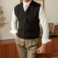HEARUJOY  -  Spring and Fall Fashion Commuter Lapel Knitted Vest Casual Business Slim Fit Men Sweater Vest