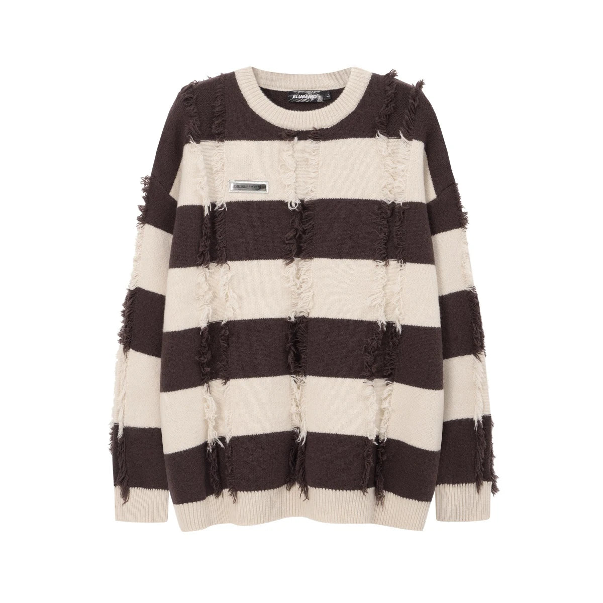 Hearujoy Contrast Color Twist Striped Pullover Men's and Women's Sweater Crew Neck Casual Fall Knitted Sweater Oversized Loose Wool Tops