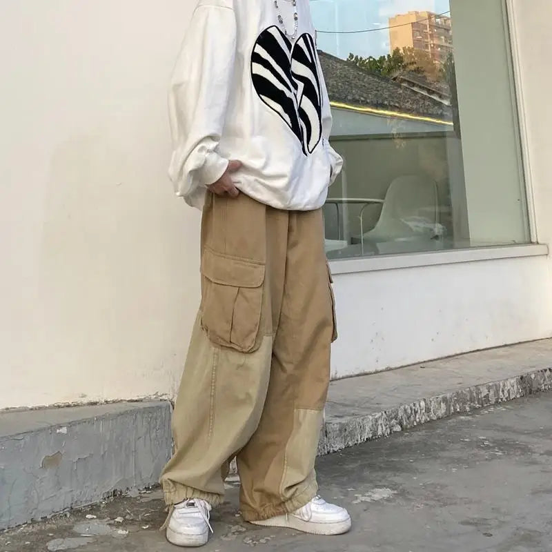 Hearujoy Baggy Black Cargo Pants for Men Khaki Cargo Trousers Male Vintage Loose Casual Autumn Japanese Streetwear Hip Hop Retro